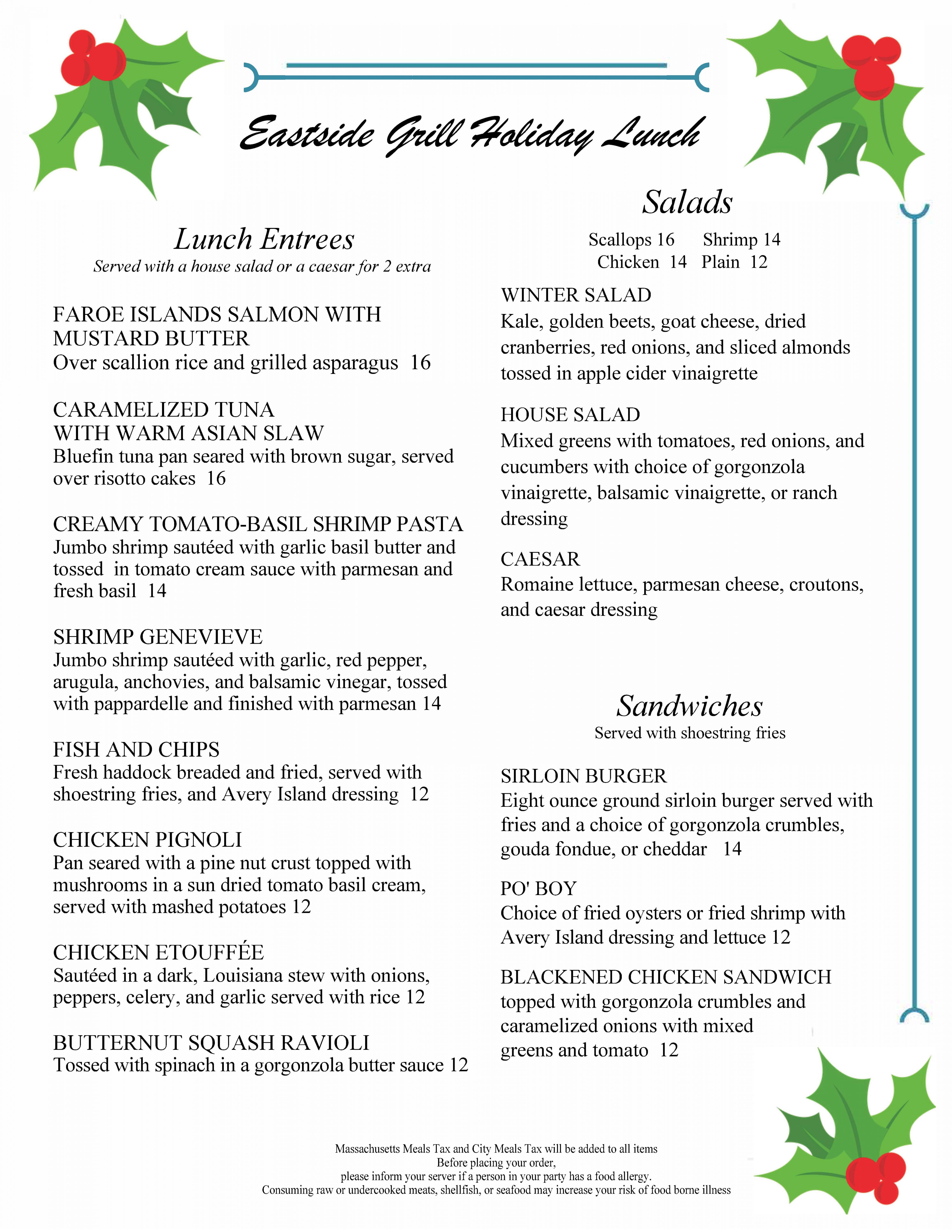 Eastside's Holiday Lunch | Monday-Sunday, December 16th-22nd | Northampton MA Events